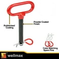 thumbnail image 2 of Wellmax 2-Pack 5/8" x 4-1/2" Steel Hitch Pin with 4pcs 3" R Clip, Clevis Pin Hitch with Rubber-Coated Handle, Red Color, 2 of 5