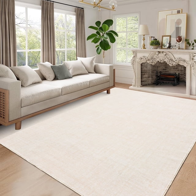 Garvee 8'x10' Solid Area Rugs, Washable Modern Accent Rugs Foldable Printed Indoor Rug Carpet, Stain-Resistant Soft Low Pile Floor Mat for Living Room Bedroom Offices, Beige