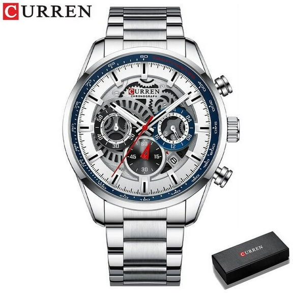 CURREN Men Quartz Wristwatches Casual Sports Stainless Steel Watches for Male Chronograph and Luminous hands Clock