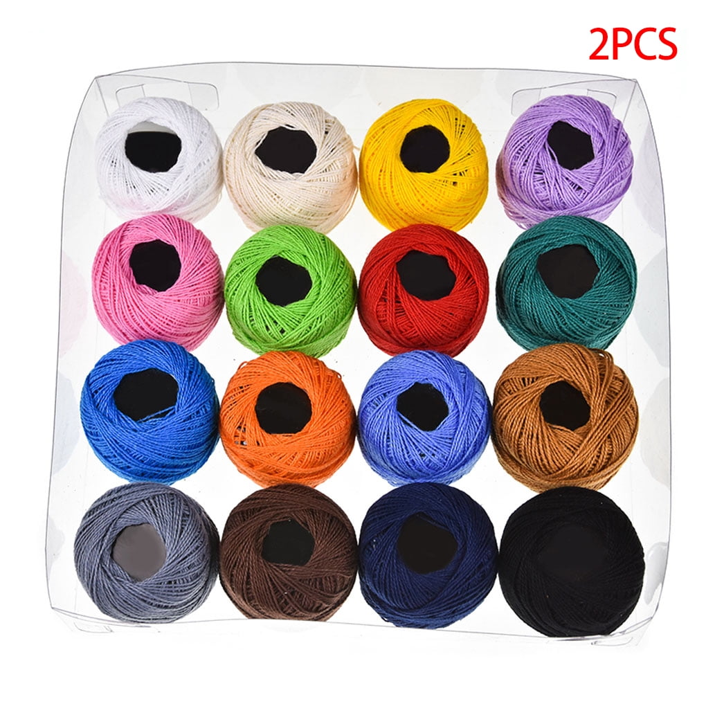 2 Pieces 16 Colors Crochet Cotton Yarn Balls Cross Stitch Needlepoint Hand Embroidery Knitting Threads