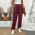 thumbnail image 6 of Womens Drawstring Linen Pants Ankle Length Straight Leg Elastic Waist High Waisted Gauze Pants Spring Maternity Gauchos Pants Wine XXL, 6 of 6