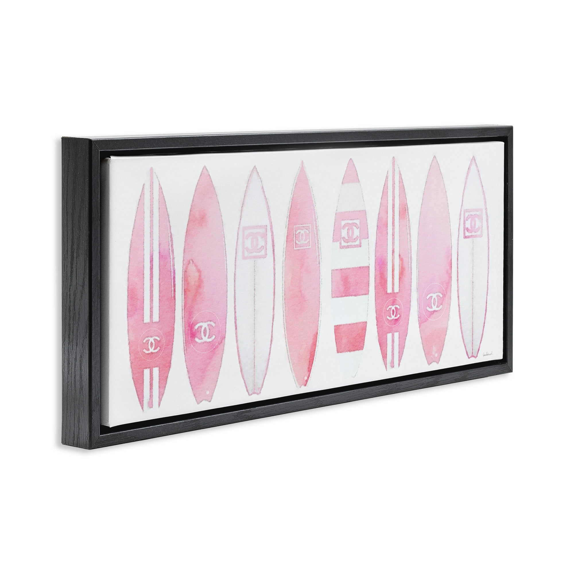 Stupell Industries Nautical Glam Fashion Surfboards Beauty & Fashion Painting Black Floater Framed Canvas Art Print Wall Art, 25 x 11