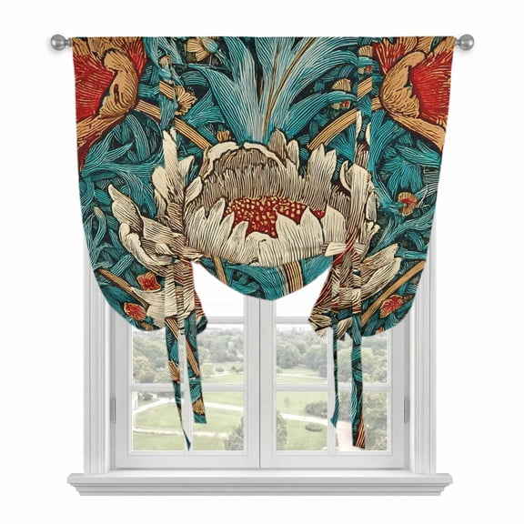 William Morris Plant Floral Balloon Curtains for Bedroom/Front Door/Bathroom, Retro Lotus Flower Leaves Tie Up Curtains 63 Inch Length Light Filtering Kitchen Curtains Shades for Windows 46"x63"