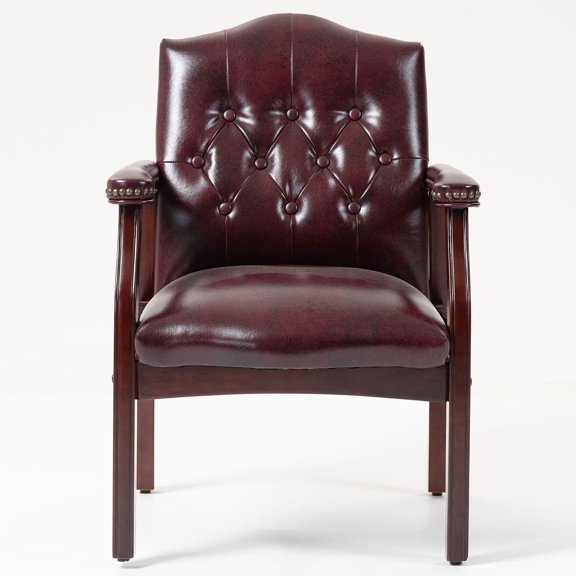 CQHXIAO Ergonomic Leather Reception Guest Chairs With Padded Seat And Arms Mid-Back Design For Office Use 26.3 Inch Deep, Burgundy