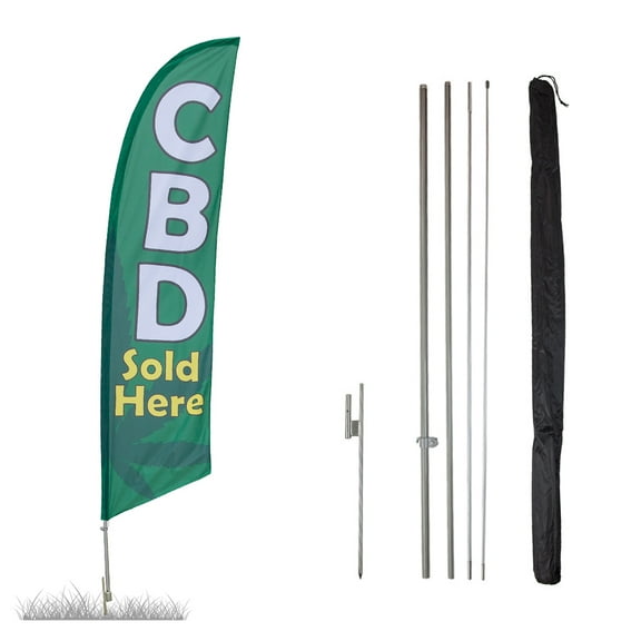 CBD Feather Flag Kits - 13.5ft Flag Complete Pole Set Ground Stake – Great for Businesses, Storefronts, Sales - Printed in The USA