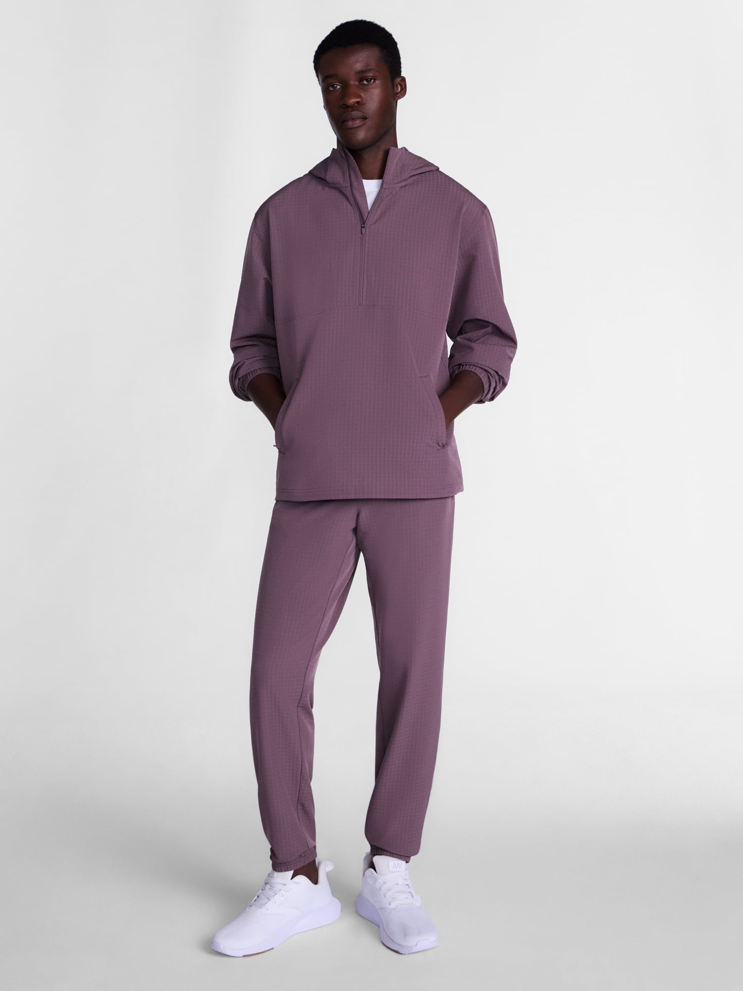 Athletic Works Men's Grid Textured Fleece Half Zip Hoodie Pullover, Sizes XS-4XLT