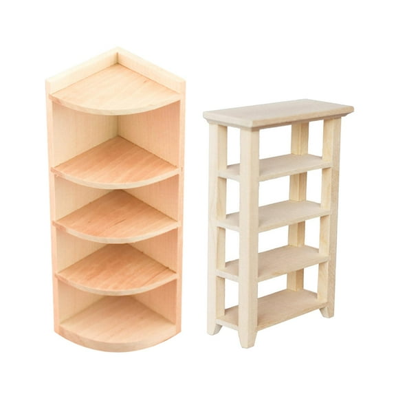 Rushawy 2pcs Mini Wooden 1:12 Dollhouse Furniture DIY Toys Flower Stand and Cabinet