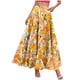 thumbnail image 2 of TaTaai Women's High Waist Boho Pattern Maxi Skirt Elastic A-Line Long Skirt Ruffle Hem with Side Pockets for Daily Casual and Travel Gift, 2 of 9