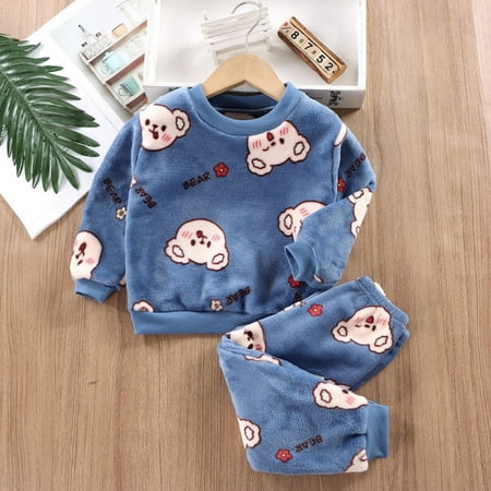 

Gunia Girls Christmas Pajamas Bear Flannel Suit Boys Cartoon Warm Long Sleeve Tops And Pants Outfits Sets Loose Nightwear For Baby Toddler Size 12-18 Months