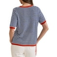 thumbnail image 3 of INSPIRE CHIC Women's Summer Short Sleeve Round Neck Trendy Pullover Striped Knitted T Shirt S Dark Blue, 3 of 5