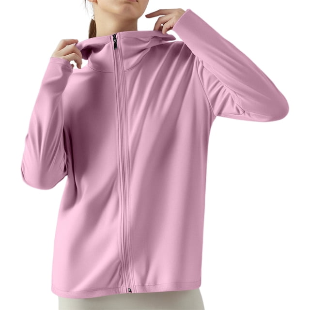 Aocisk Hooded Cardigan for Women Ice Silk Protective Sunscreen Jacket Pure Color Lightweight Breathable for Summer Outdoors Red M