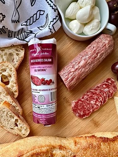 Giorgio's Naturals Mixed Berries Salami - Gourmet Artisan Salami with Dried Berries, Retail Chub, Handcrafted Dry-Aged Salami, Lunch And Deli Meat, Gluten-Free - 5 oz