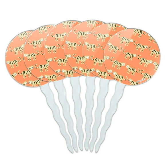 Happy Tigers Cupcake Picks Toppers Decoration Set of 6