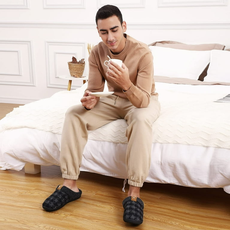 Men s House Memory Foam Slippers Closed Toe House Shoes with Indoor Outdoor Rubber Sole Walmart