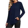 thumbnail image 2 of Chbgutlmr Womens Tops Long Sleeve Crew Neck Curved Hem T-Shirts Casual Loose Fall Comfy Basic Solid Color Tops, 2 of 7
