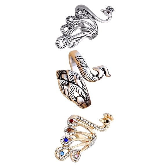 DESIGNICE 3 Pcs Peacock Open Ring Decor Rings Crochet Accessories Knitting Loop 925 Sterling Ethnic Style Finger Alloy Supplies