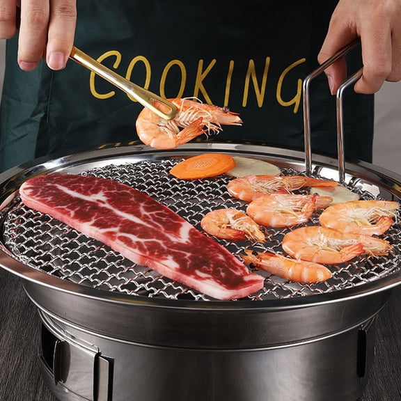 UPOUART Stainless Steel Round Barbecue Grill Net with Handle Durable Indoor Mesh for Even Cooking