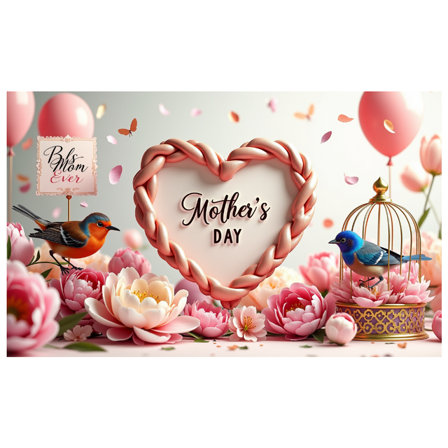 Pink Floral Heart Shaped Mother's Day Background Banner Backdrop Decorations for Mother's Day Party Family Gatherings Photo Props Happy Moments Celebrations