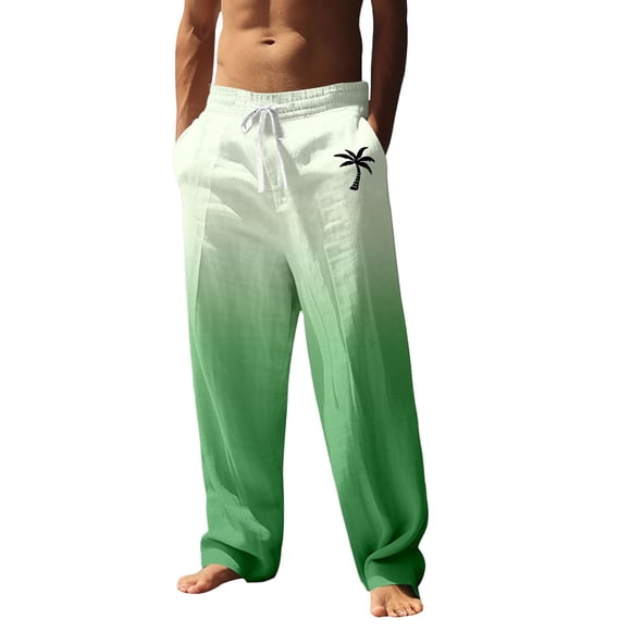 Pantalon d'Été Décontracté à Imprimé Dégradé Tropical pour la Plage, Léger, Taille Élastique, Coupe Ample, pour Voyage en Plein Air pour Hommes