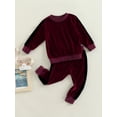 thumbnail image 3 of TSEXIEFOOFU Baby Girl Velvet Patchwork Crew-Neck Long Sleeve Sweatshirt + Casual Pants Set, 3 of 9
