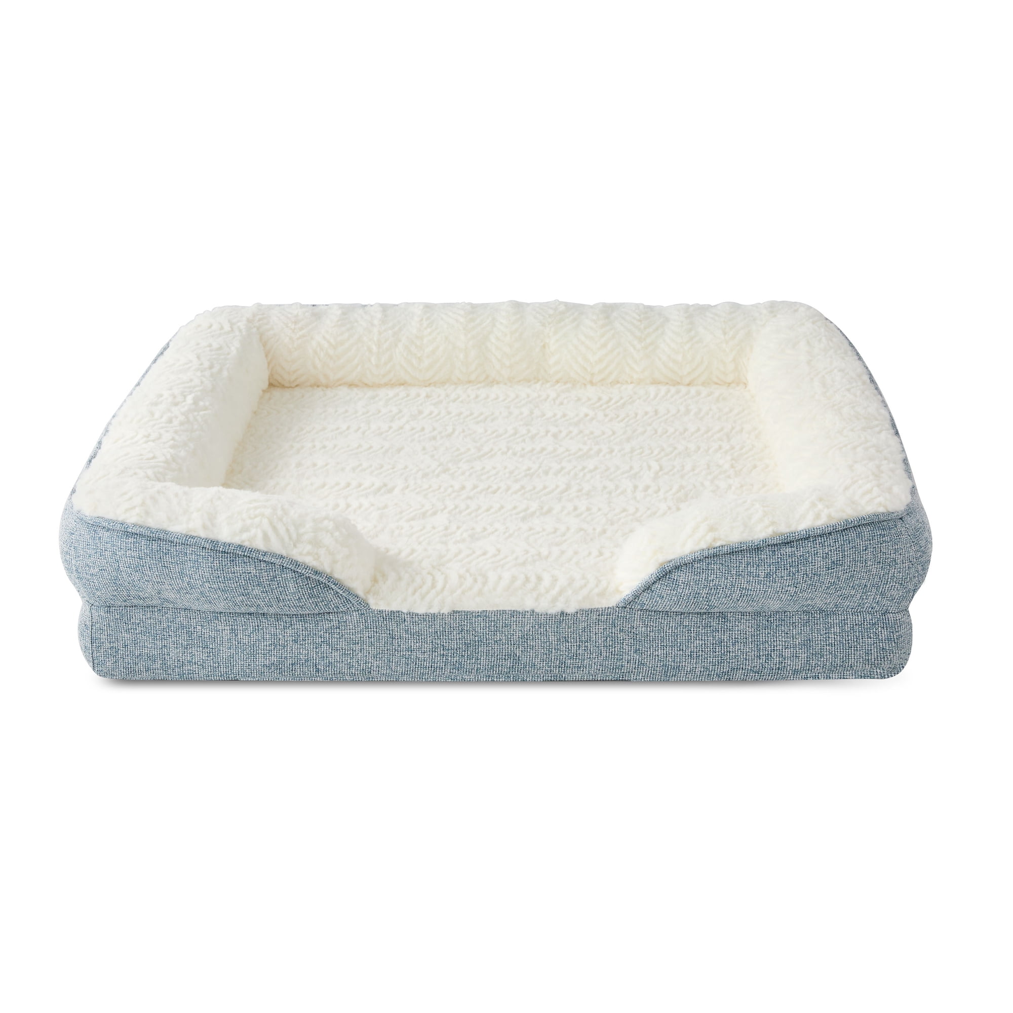 Vibrant Life Small Orthopedic Bolster Dog Bed, Blue, 23" x 28"