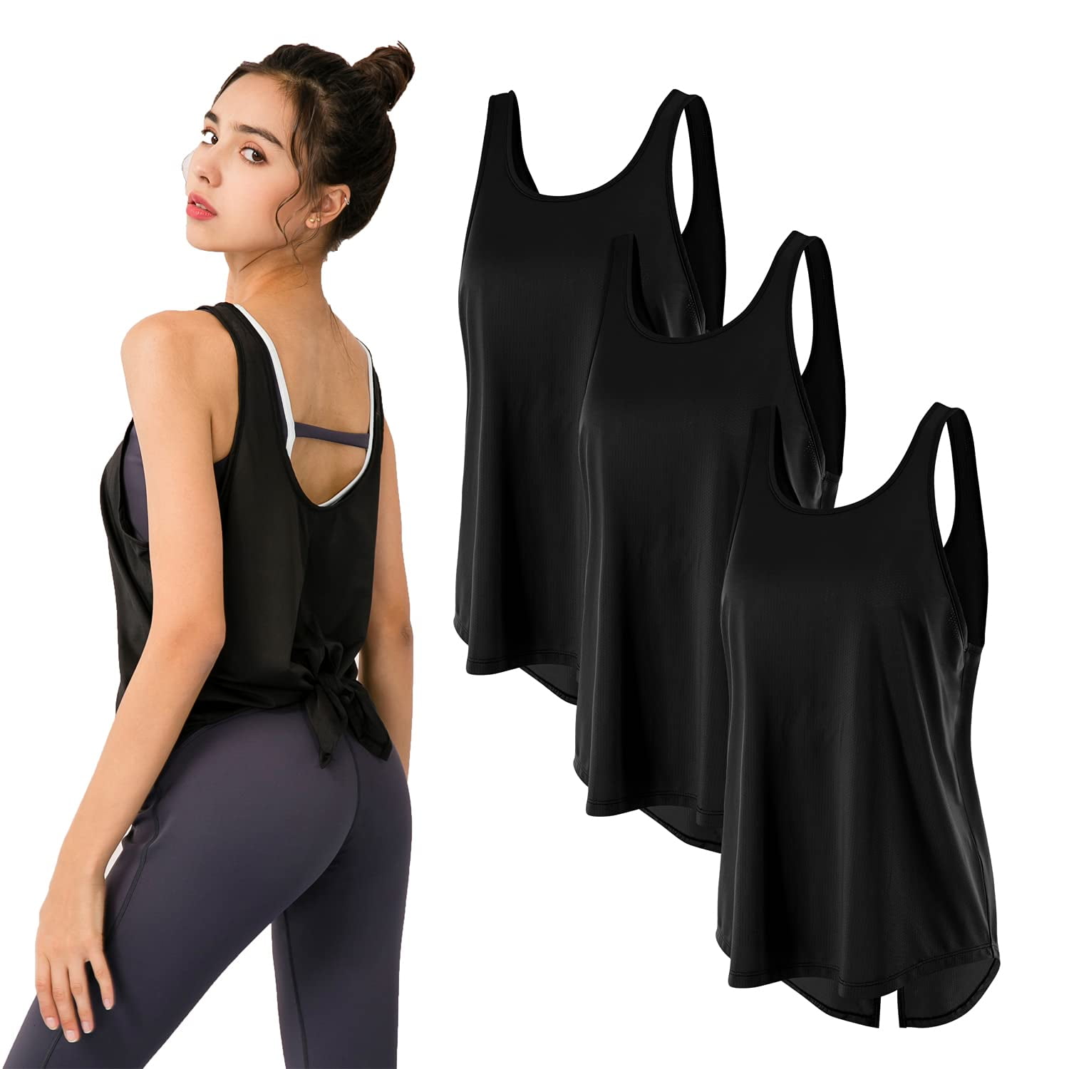 LANBAOSI 3 Pack Workout Tank Tops for Women Gym Exercise Athletic Yoga Tops Female Sports Shirts Size Medium Walmart