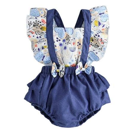 

HIBRO Baby Girls Fly Sleeve Bowknot Prints Ruffles Romper Bodysuits Jumpsuit Clothes Dot Girl 3 to 6 Month Baby Girl Clothes