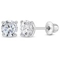 thumbnail image 1 of 925 Sterling Silver 4mm Prong Set CZ Solitaire Screw Back Earrings for Girls, 1 of 7
