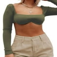 thumbnail image 1 of Women Rib Knit Crop Tops Long Sleeve Square Neck Stretchy Blouse, 1 of 6