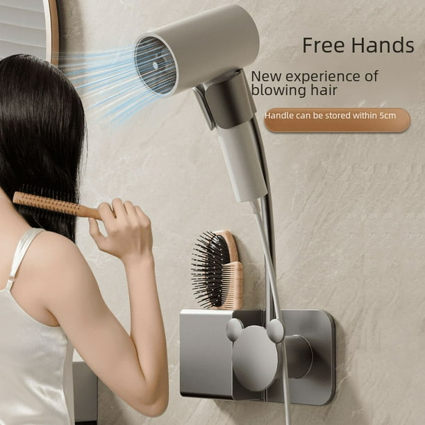 Soporte para secador de pelo Lazy, sin perforaciones, resistente al agua, para baño