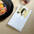 thumbnail image 3 of Smarty Shiny Metallic Gold Plastic Cutlery White Pocket Napkin Set 70ct, 3 of 4
