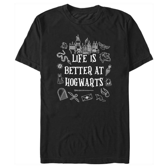 Men's Harry Potter Life is Better at Hogwarts Icons  Graphic Tee Black X Large