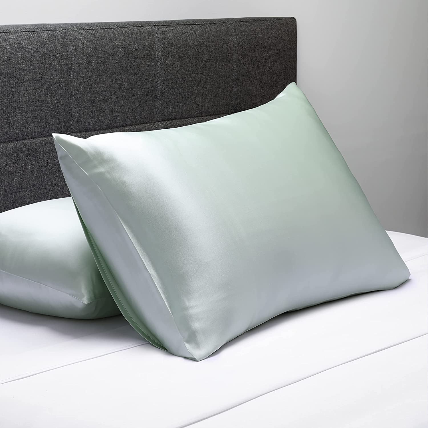 Fishers Finery 19mm 100% Pure Mulberry Silk Pillowcase, Light Green, Queen