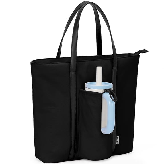 Tote Bag for Women, Gym Bag Work Tote Bags with Cup Holder, Large Shoulder Bag with Compartments, Top Handle Handbag for Travel Beach School, Black