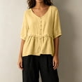 thumbnail image 4 of Yrmaups Loose Fit V Neck Short Sleeve Peplum Top for Women, Casual Ruffle Blouse, Soft Breathable Summer Basic Tee for Home Office Travel Daily Wear, Yellow L, 4 of 5