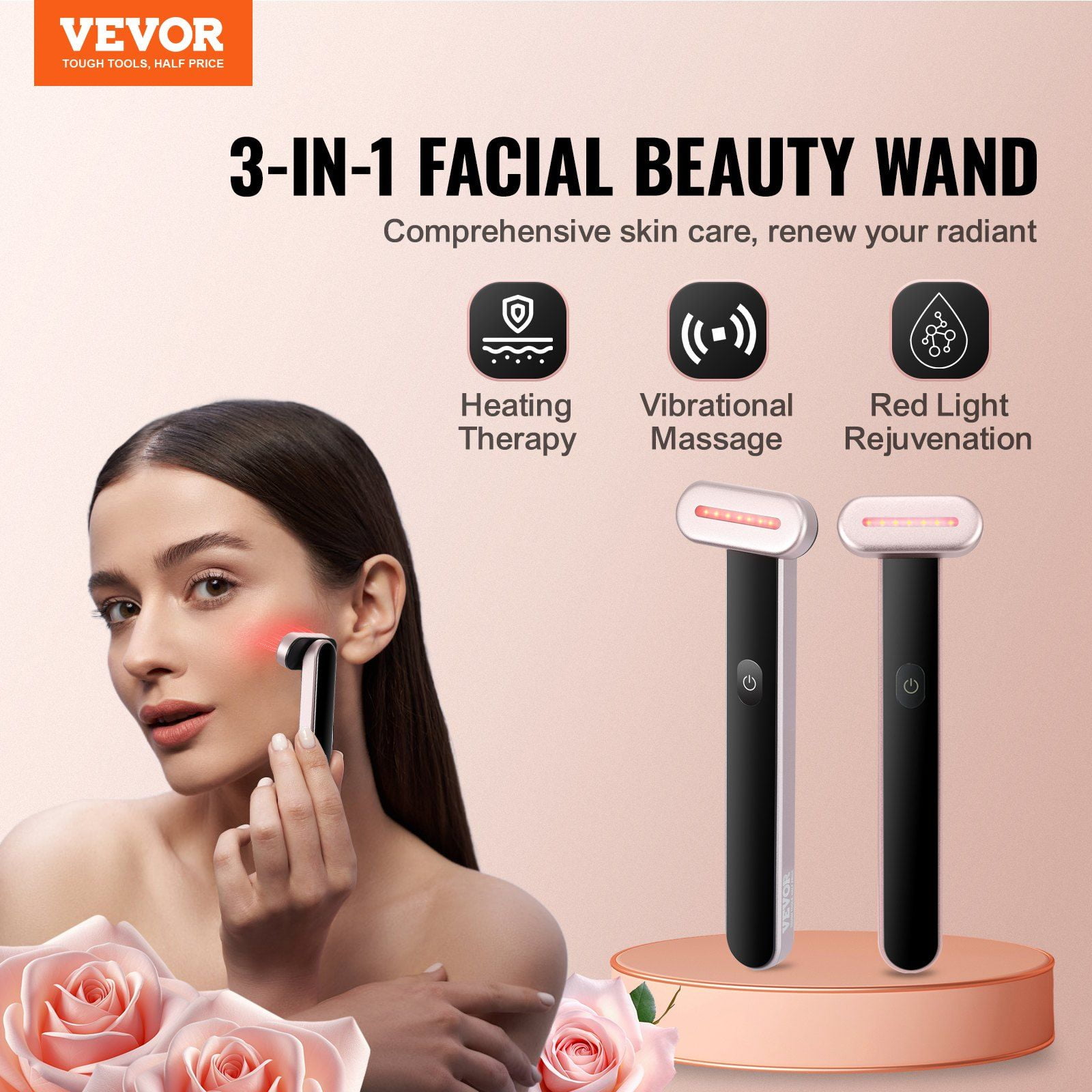 Red Light Therapy Wand for Face, 7-Color LED Facial Wand Red Light Therapy Device with Heatig Therapy| Microcurrent Vibrating Massage, Portable LED Beauty Wand for Face, Neck
