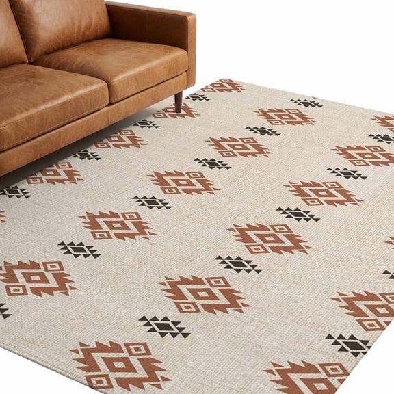 Southwestern Plaid Area Rug 5x7ft Country Vintage Tribal Minimalist Geometric Non-Slip Washable Rectangle Rugs Soft Felt Indoor Floor Mat for Bedroom Kitchen Living Room Bathroom
