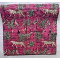 thumbnail image 3 of Handblock Vintage Floral aditional Pure Cotton Jungle Print Kantha Quilt, Bed Cover Throw Animal Printed Kantha Quilt With 2 Pillow Cover, 3 of 5