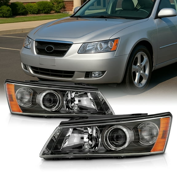 AKKON - For Sonata Black Halogen Type Projector Headlights Head Lamps Replacement Left   Right Pair Set