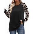 thumbnail image 2 of Camisas de Larga para Mujer, Blusas Raglán con Bloques de Color, Camisetas Básicas Informales de Cuello Redondo, Ropa de Otoño. Leopardo Negro L, 2 of 8