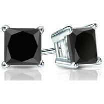 Paris Jewelry 14K White Gold Created Black Diamond Square Plated Stud Earrings, 4mm Jewelry