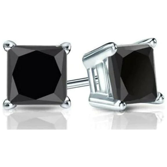 Paris Jewelry 14K White Gold Created Black Diamond Square Plated Stud Earrings, 4mm Jewelry