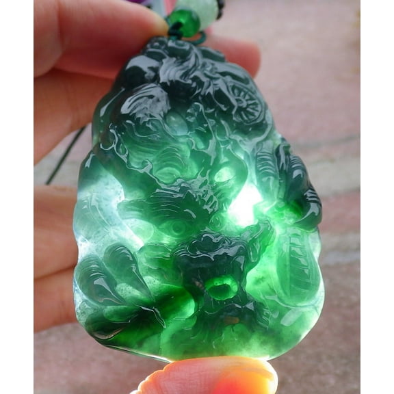 Certified Icy Green Burma Natural A Jade jadeite Pendant Dragon Necklace 672073 TN