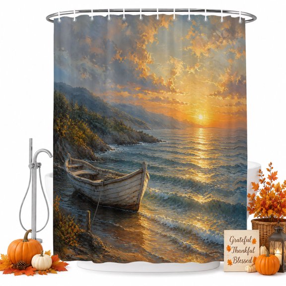 Coastal Nautical Shower Curtain Set - 48" x 72" Washable Bathtub Curtain with 12 Hooks, Summer Ocean Beach Sail Waves Waterproof Fabric Stall Shower Curtains for Bathroom/Bathtub Décor
