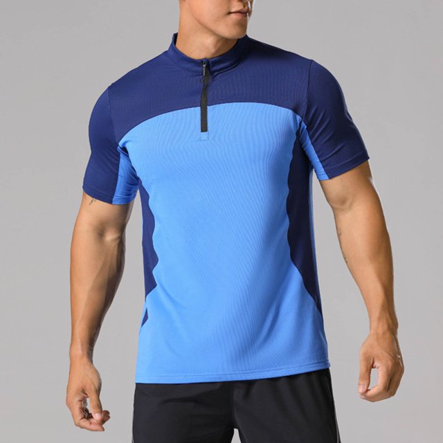 pstuiky camisetas para hombre, Camiseta deportiva de manga corta con cuello alto y cremallera de color liso para hombre, informal, elástica, a la moda ropa de hombre xl