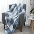 thumbnail image 3 of Unique Bargains Plush Buffalo Reversible Plaid Flannel Fleece Blanket, Twin, Blue White, 3 of 8