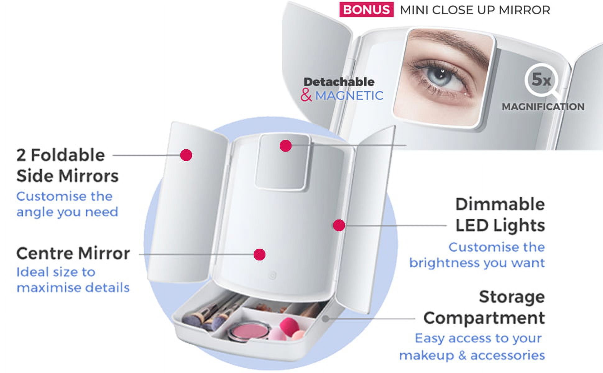 My Foldaway Double Sided Vanity Mirror Lighted 10x Magnification Foldable Mirror