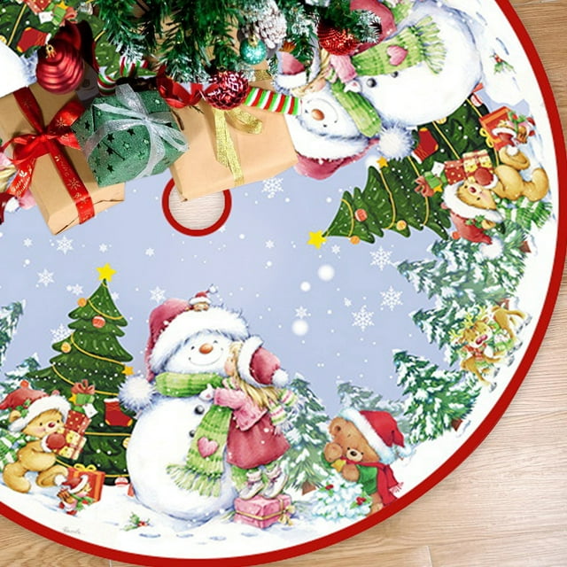 Horivan 2 Counts Christmas Tree Skirt 35 Inch Round PVC Mat Waterproof Holiday Decor for Living Room Bedroom Xmas Party Festive Carpet Rug with Reindeer Snowflake Print