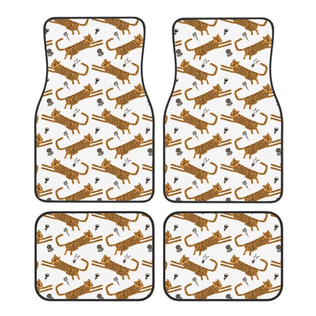 Lsque Leopard Print Print 4-Piece Floor Mats, Heavy-Duty Rubber Liners, Anti-Slip Design, All-Season Automotive Protection, Vehicles, Cars, Trucks, and SUVs