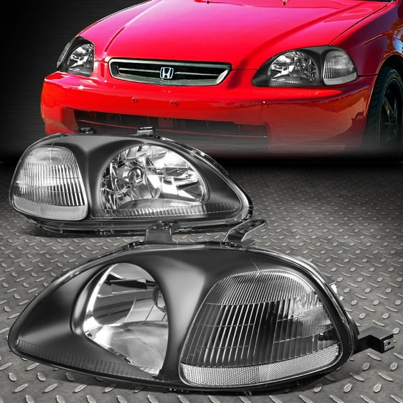 NUVISION for 96-98 Honda Civic EJ EM EK Black Housing Clear Corner Signal Headlight Lamps